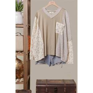 NEW MELLO women's patchwork junie top in beige